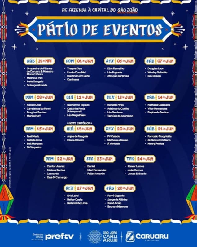 Programação completa do São João