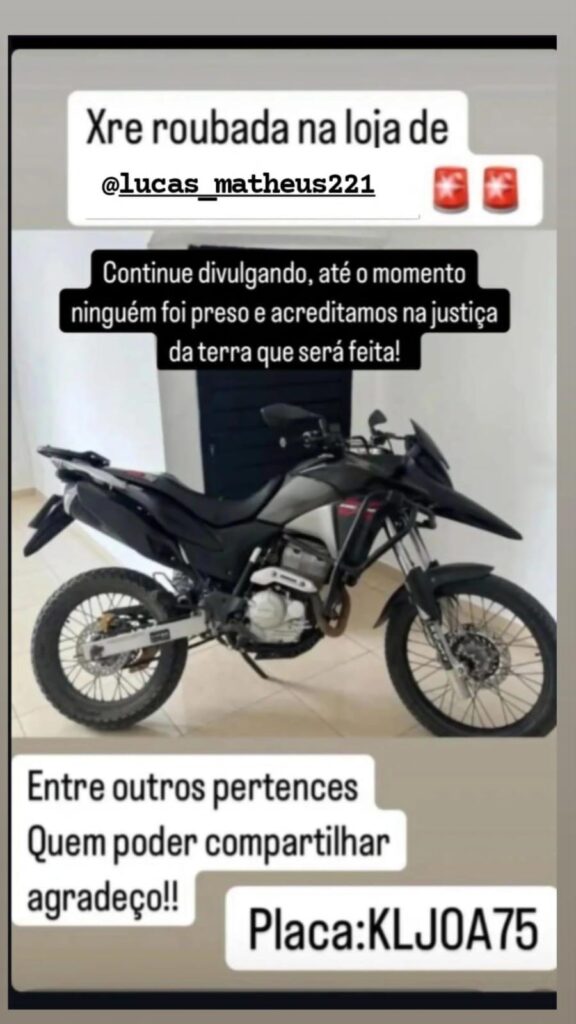 Moto roubada- Foto: Reprodução