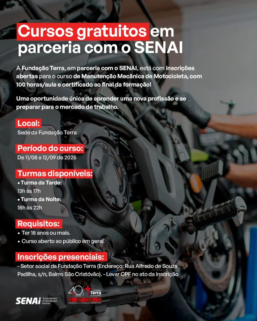 Fundação Terra e Senai curso gratuito 