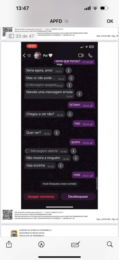 Vídeo íntimo à própria filha