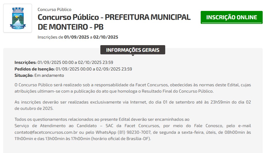 Concurso Público em Monteiro