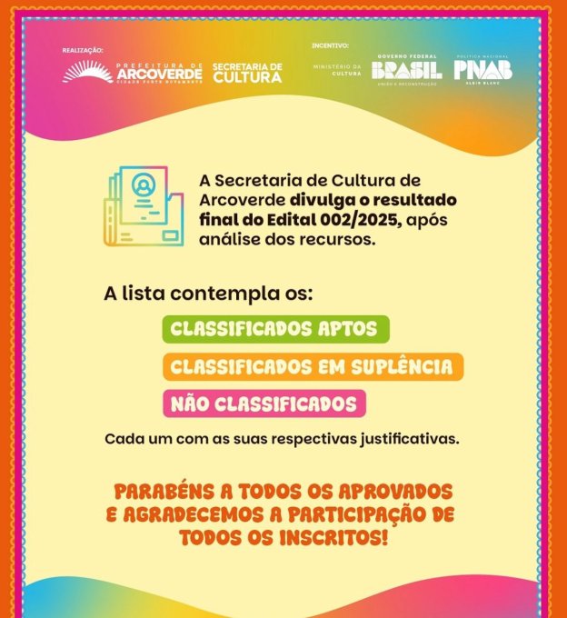 Resultado final edital de cultura de Arcoverde
