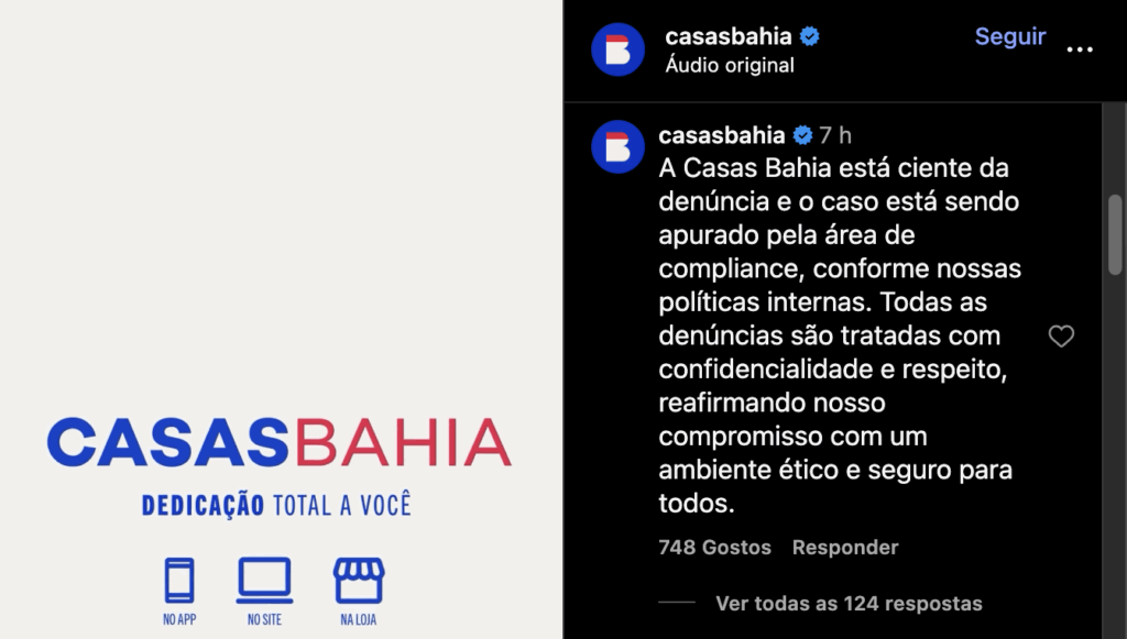 Denúncia de assédio na Casas Bahia