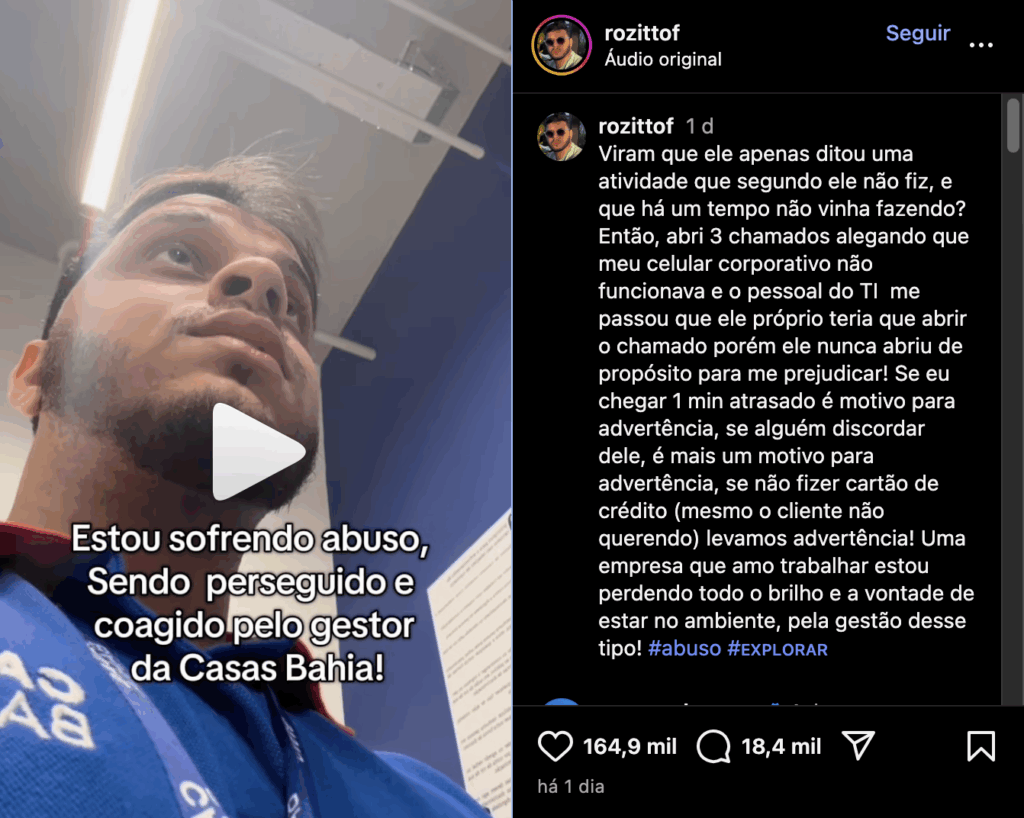 Denúncia de assédio na Casas Bahia