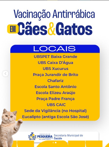 Vacinação animais domésticos em Pesqueira 