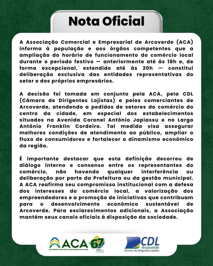 ACA ampliação de horário em Arcoverde 