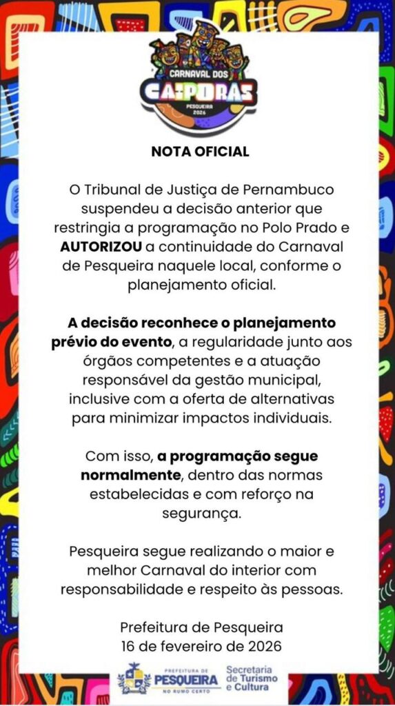 Carnaval Pesqueira seguirá normalmente