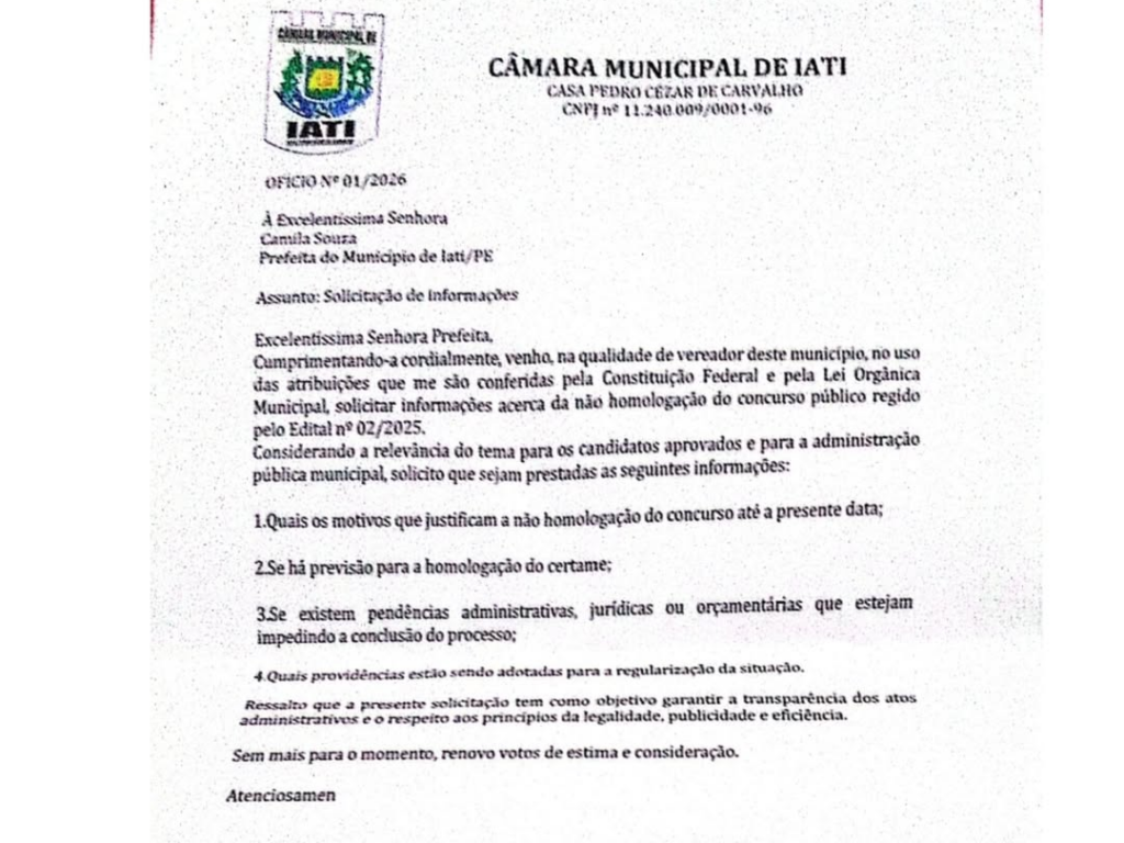 Falta de homologação concurso de Iati
