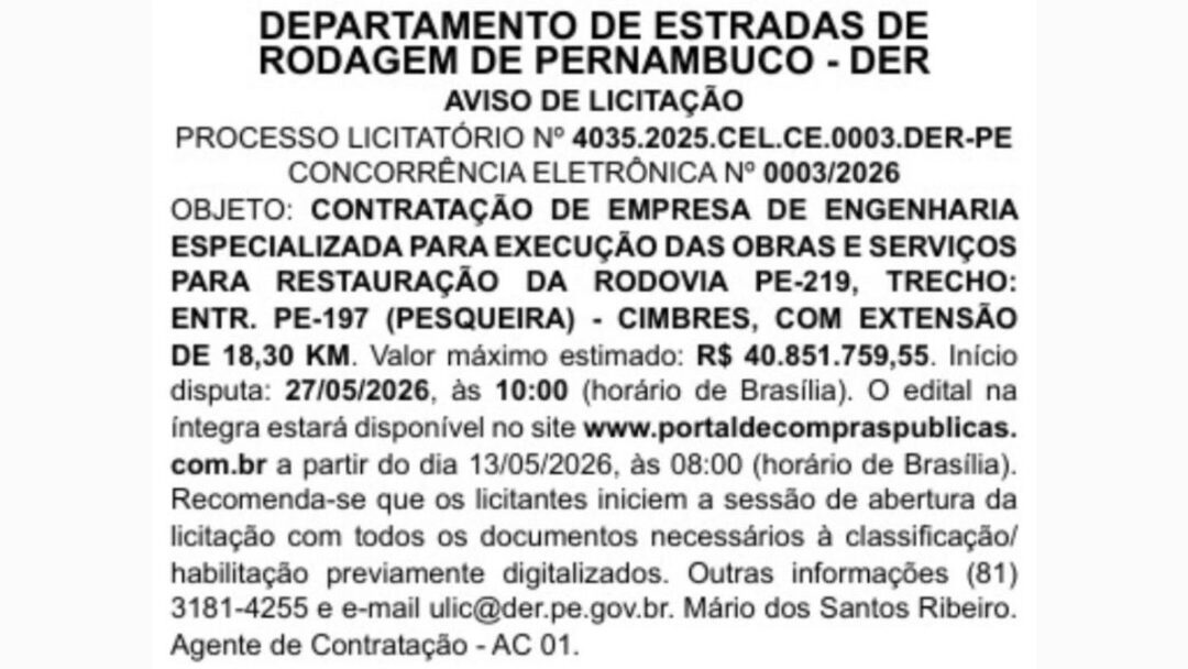 DER recuperar infraestrutura rodoviária