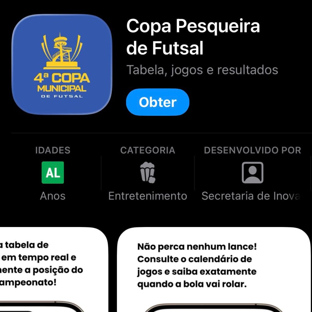 Pesqueira aplicativo da Copa de Futsal