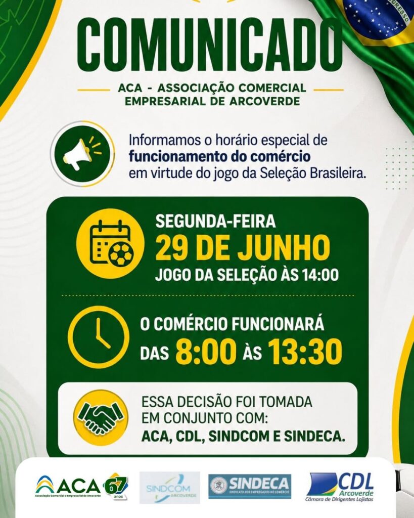 Horário de funcionamento comércio de Arcoverde