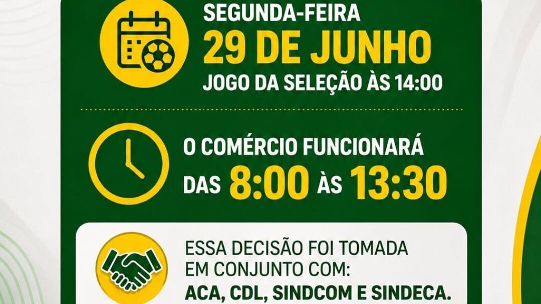 Jogo do Brasil altera horário de funcionamento do comércio de Arcoverde nesta segunda-feira (29)
