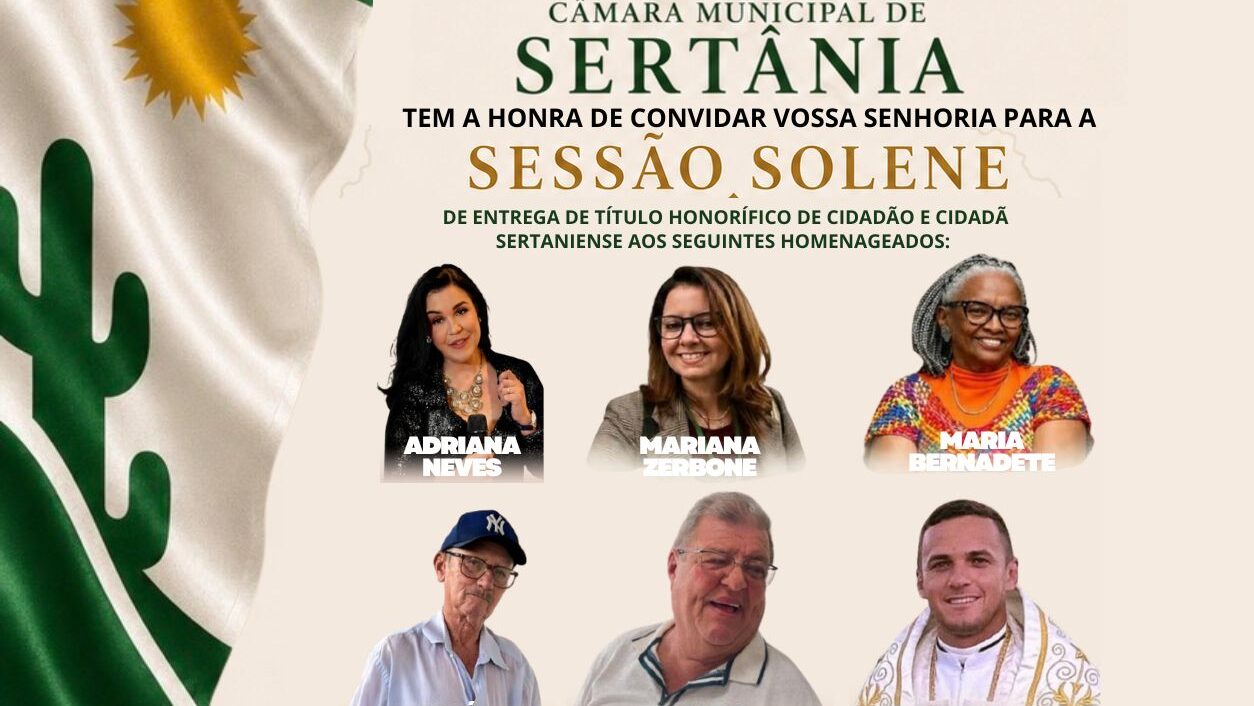 Câmara de Sertânia realiza sessão solene para entrega de títulos de Cidadão e Cidadã Sertaniense nesta terça-feira