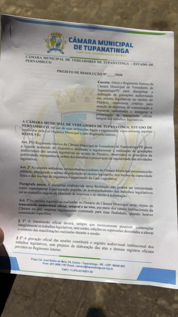 Gravações das sessões da câmara de Tupanatinga