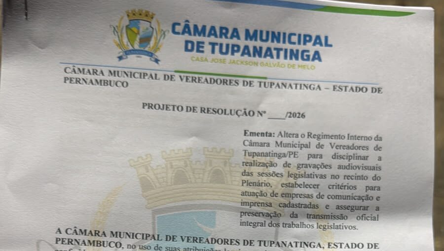 Câmara de Tupanatinga apresenta projeto sobre cobertura das sessões
