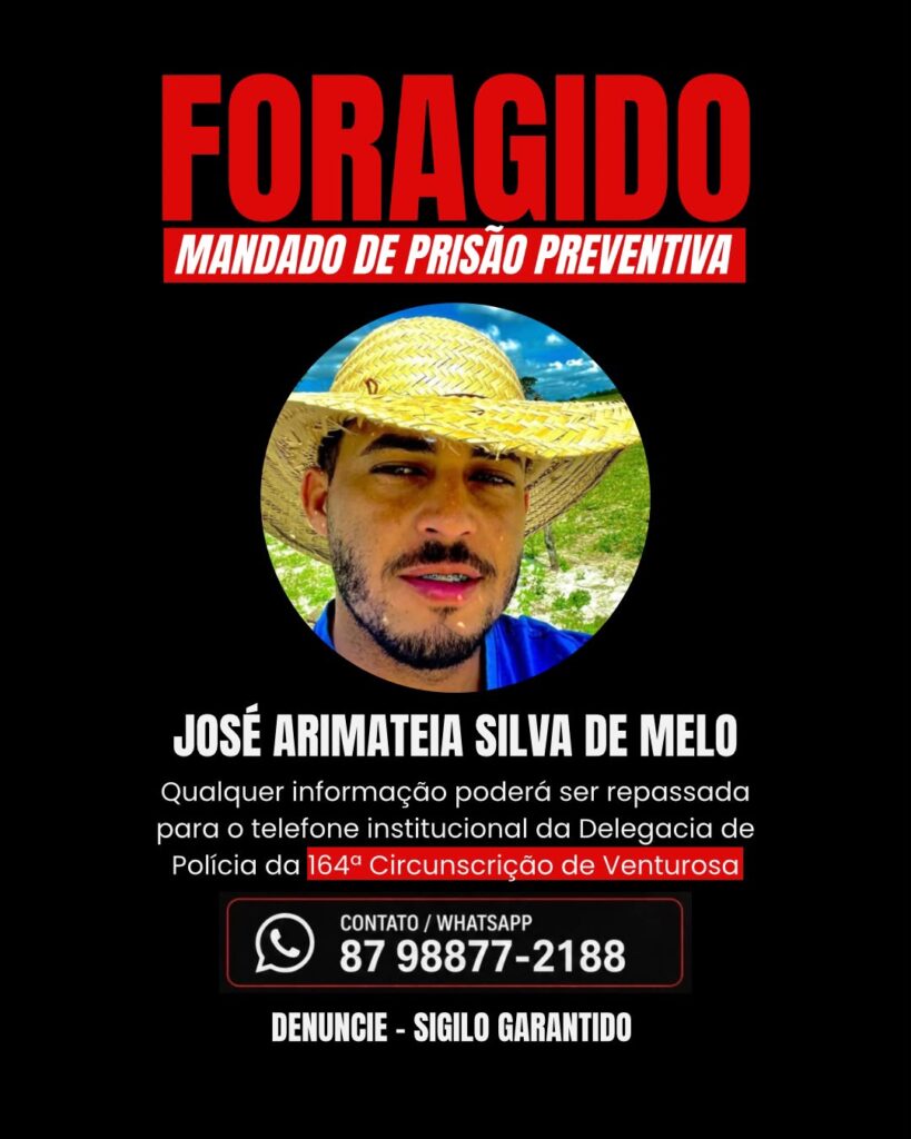 Polícia Civil divulga foto de suspeito de homicídio em Venturosa