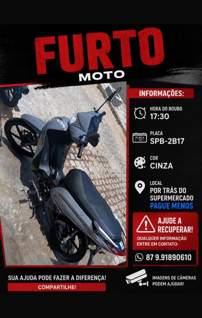 Moto roubada no centro de Arcoverde