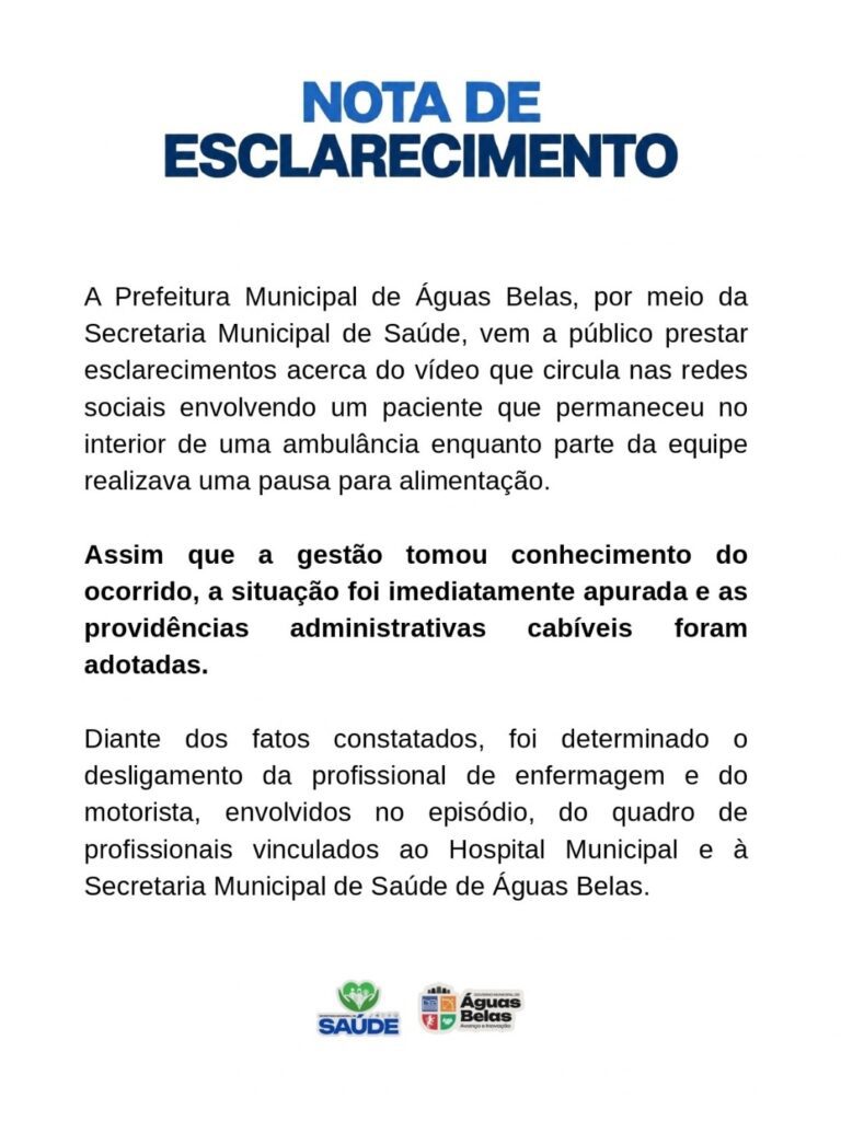 Prefeitura de Águas Belas diz que motorista também foi demitido