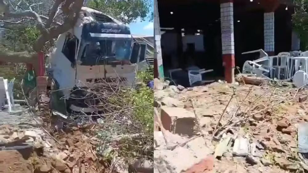 Carreta atinge restaurante às margens da BR-110