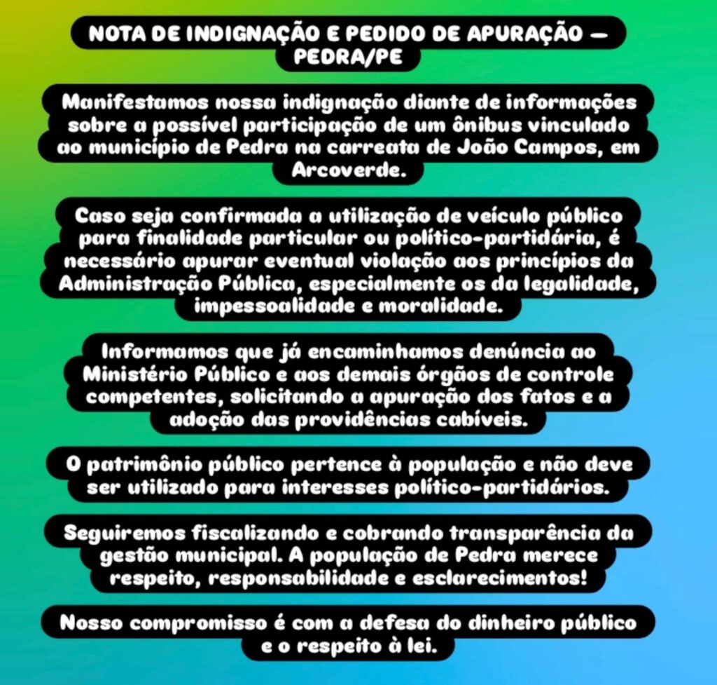 Possível uso de ônibus de Pedra em carreata política em Arcoverde