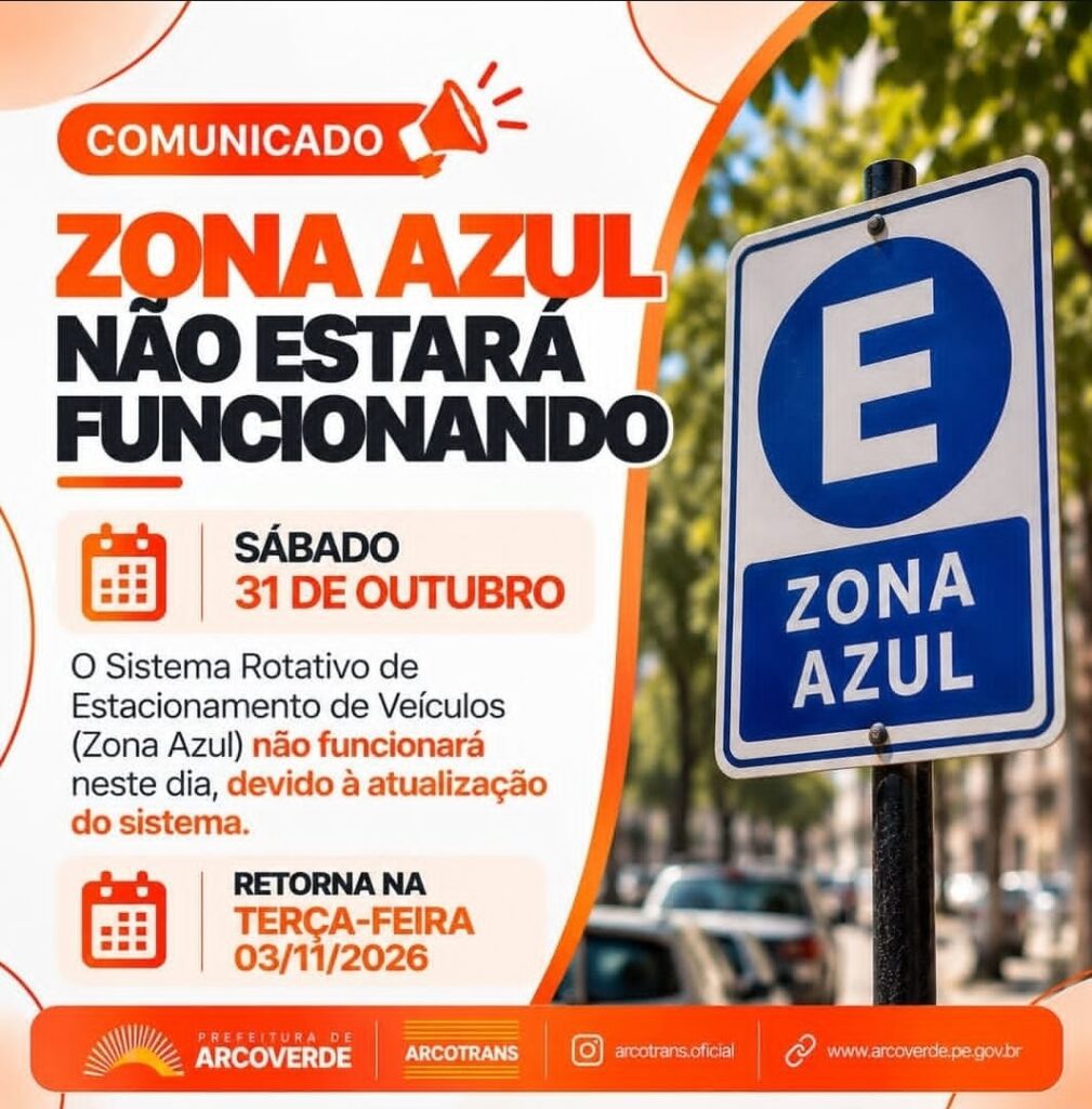 Zona Azul não funcionará neste sábado em Arcoverde
