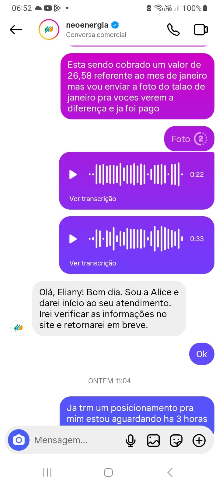 Cobrança em duplicidade em conta da Neoenergia em Inajá