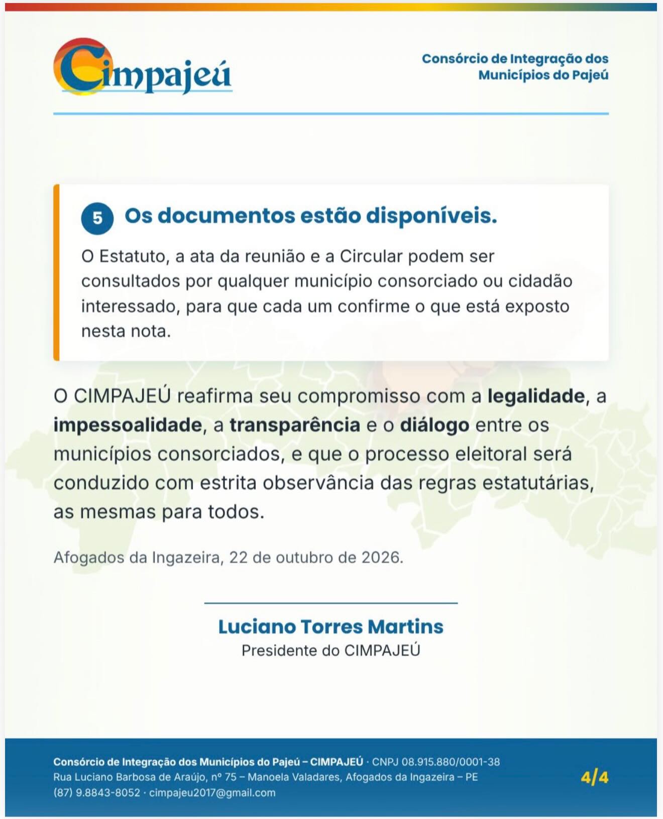 Cimpajeú rebate Pollyanna Abreu e nega mudanças