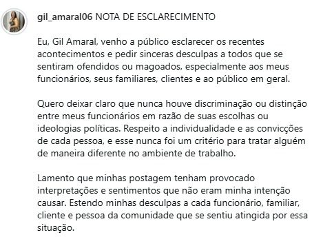 Empresária de Custódia contra contratação de pessoas de esquerda