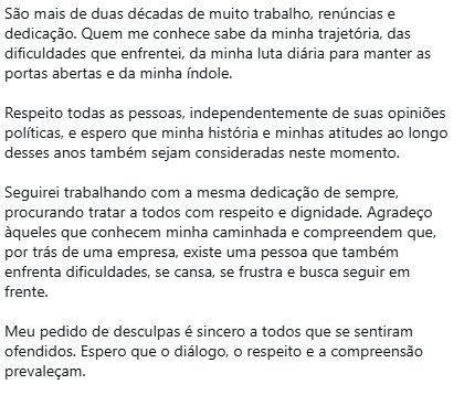 Empresária de Custódia contra contratação de pessoas de esquerda