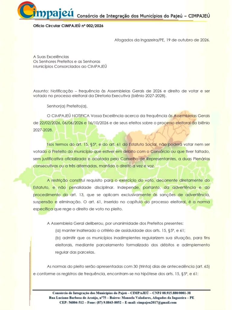 Prefeitos impedidos de votar e ser votados no Cimpajeú 
